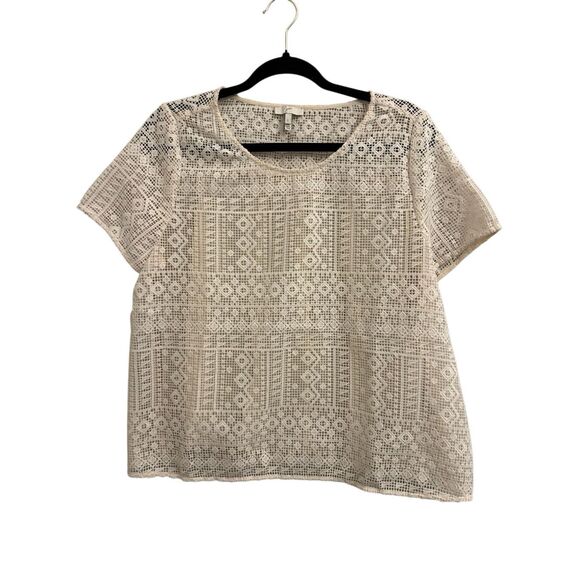 Joie multi media crochet lace silk blouse size L boho - Picture 1 of 6